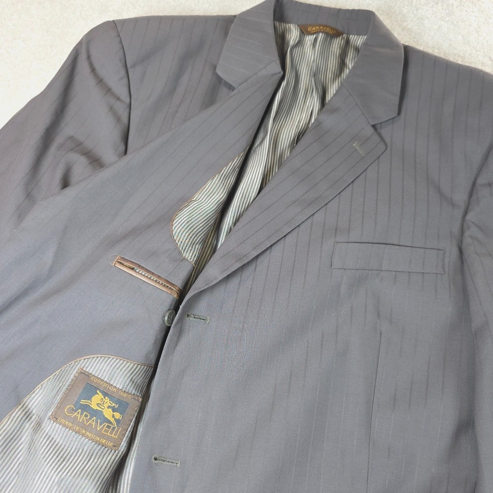 Caravelli Blazer Mens 46L Gray Pinstripe Notch Lapel Single Breasted Long Sleeve